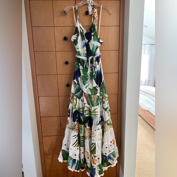 FARM Rio Dresses & Skirts - FARM Rio Tropical Leaf & Floral Maxi Dress in White, Green & Blue